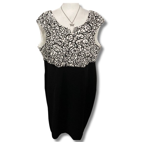 ADDITION ELLE Plus-size black white scrolling leaf print dress ~ XXL 2X XXXL 3X - Picture 1 of 15